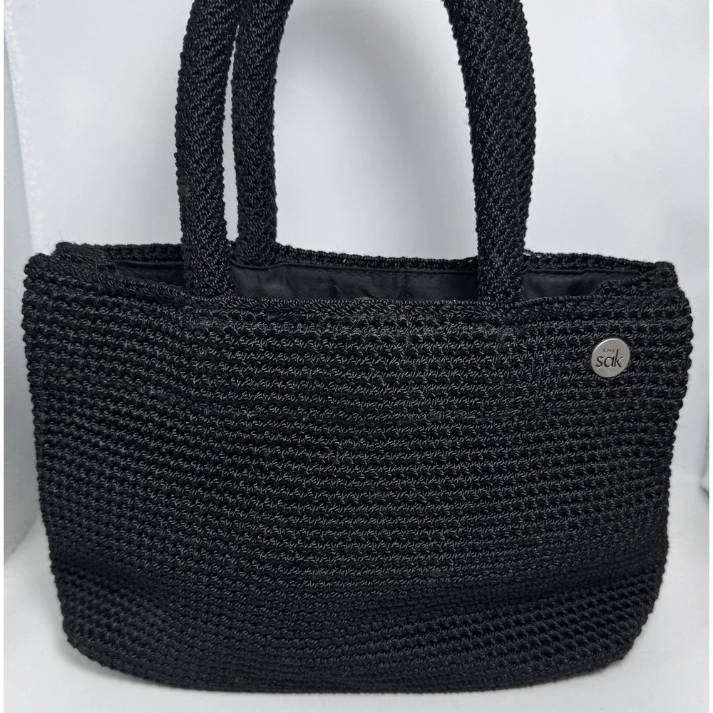 The Sak Crochet Knit Woven Double Handle Handbag Magnetic Closure‎ Purse Vintage